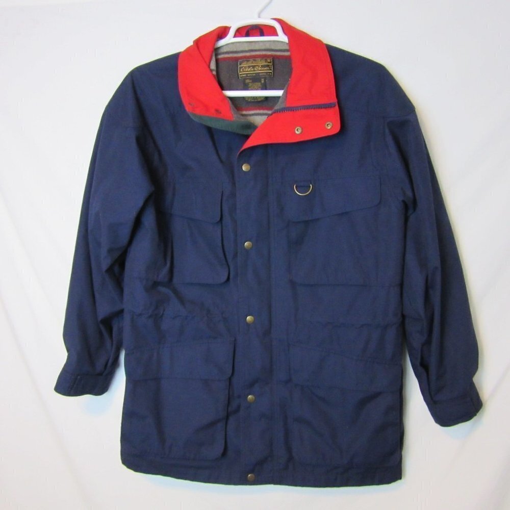 Eddie Bauer Jacket Navy Blue Wool Lined Winter Chore Coat Vintage Mens Medium